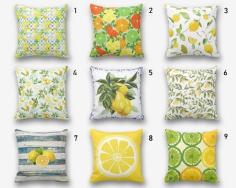 Fundas de almohada de limón amarillo, funda de almohada de limón, almohada de verano floral, decoración de almohada de cocina de limón, almohadas de limón al aire libre, decoración del hogar de limones