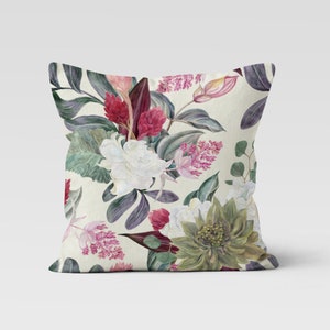 Floral Pillow Cover, Pink Floral Throw Pillow Cover, Summer Trend Cushion, Flowers Decorative Pillowcase, Floral Digital Print Cushion Cover 1