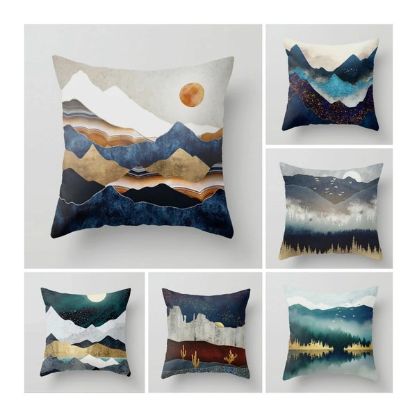 Landscape Pillow Covers, Abstract Pillows, Mountain Pillow Cover, Moon and Lake Pillow Cover, Home Decor, Modern Art Pillowcase