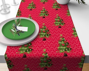 Christmas Table Runner, Holly Pine Tree Table Runner, Xmas Table Runner, Christmas Party Table Runner, Christmas Gift, Christmas Table