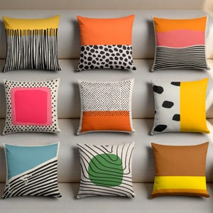 Housse de coussin abstraite rétro, taie d'oreiller abstraite bohème, taies d'oreiller rétro milieu du siècle, oreillers art abstrait