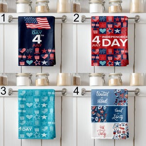 4th of July Kitchen Towels, Independence Day Dish Towels, Patriotic Tea Towels, USA Flag Towel Set, Red White Blue Kitchen Gift