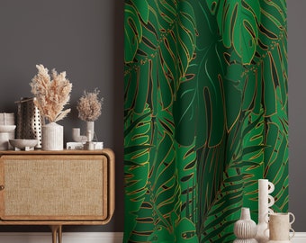 Tropical Curtains, Botanical Leaves Curtain Panels, Tropic Leaf Printed Drapes, Modern Vintage Tropical Curtains, Exotic Leaves Curtains