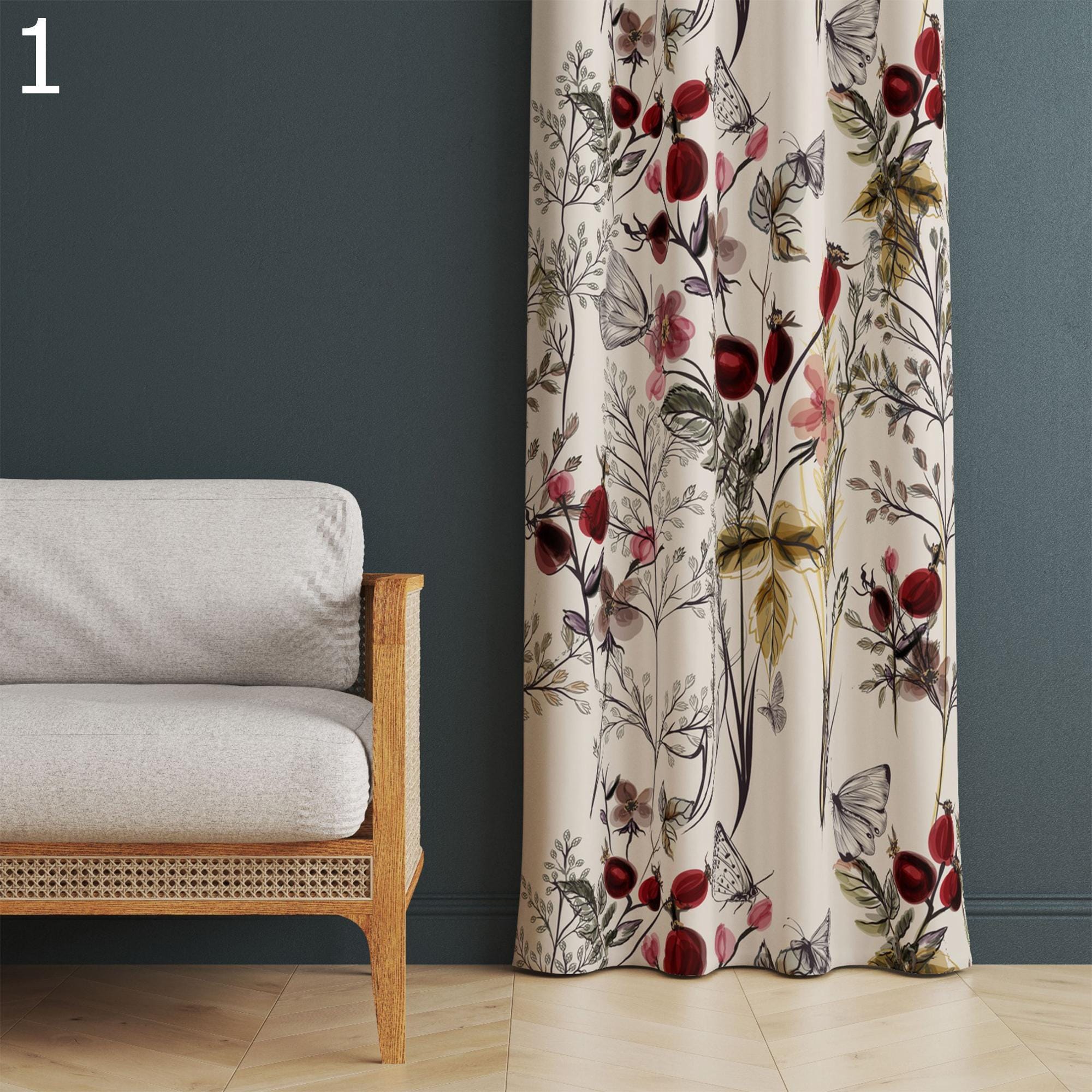 Floral Curtain, Vintage Botanic Flowers Drapes, Soft Floral Window Panels, Retro Floral Print Living Room Curtains, Elegant Floral Panels