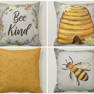 Bee Decor Pillow Cover, Bee Kind Pillow Cover, Floral Bee Pillowcase, Bee Pillowcase, Home Decor, Bee Lover Gift