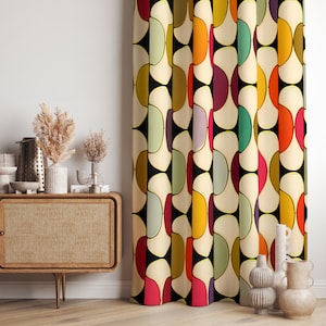 Mid Century Modern Curtain Panels, Retro Curtains, Mcm Curtain, Abstract Retro Style Living Room Curtain, Modern Curtains image 1