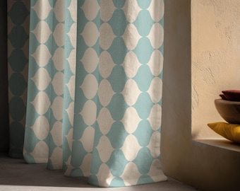Rideaux bleu sarcelle rétro années 70, rideaux de style moderne du milieu du siècle