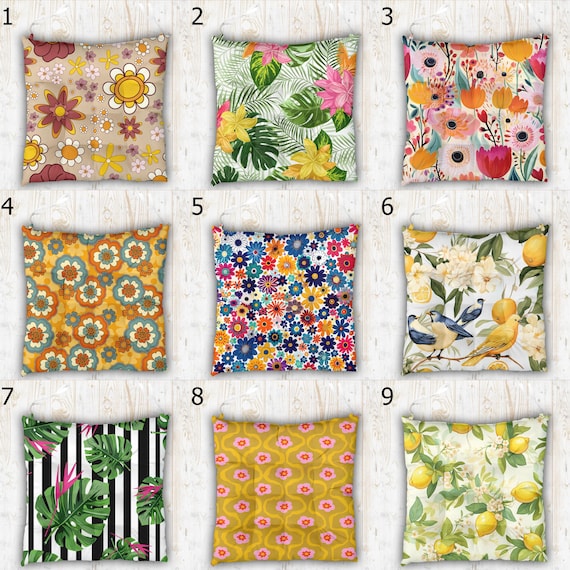 Floral Chair Cushions, Colorful Indoor Outdoor Chair Seat Pads