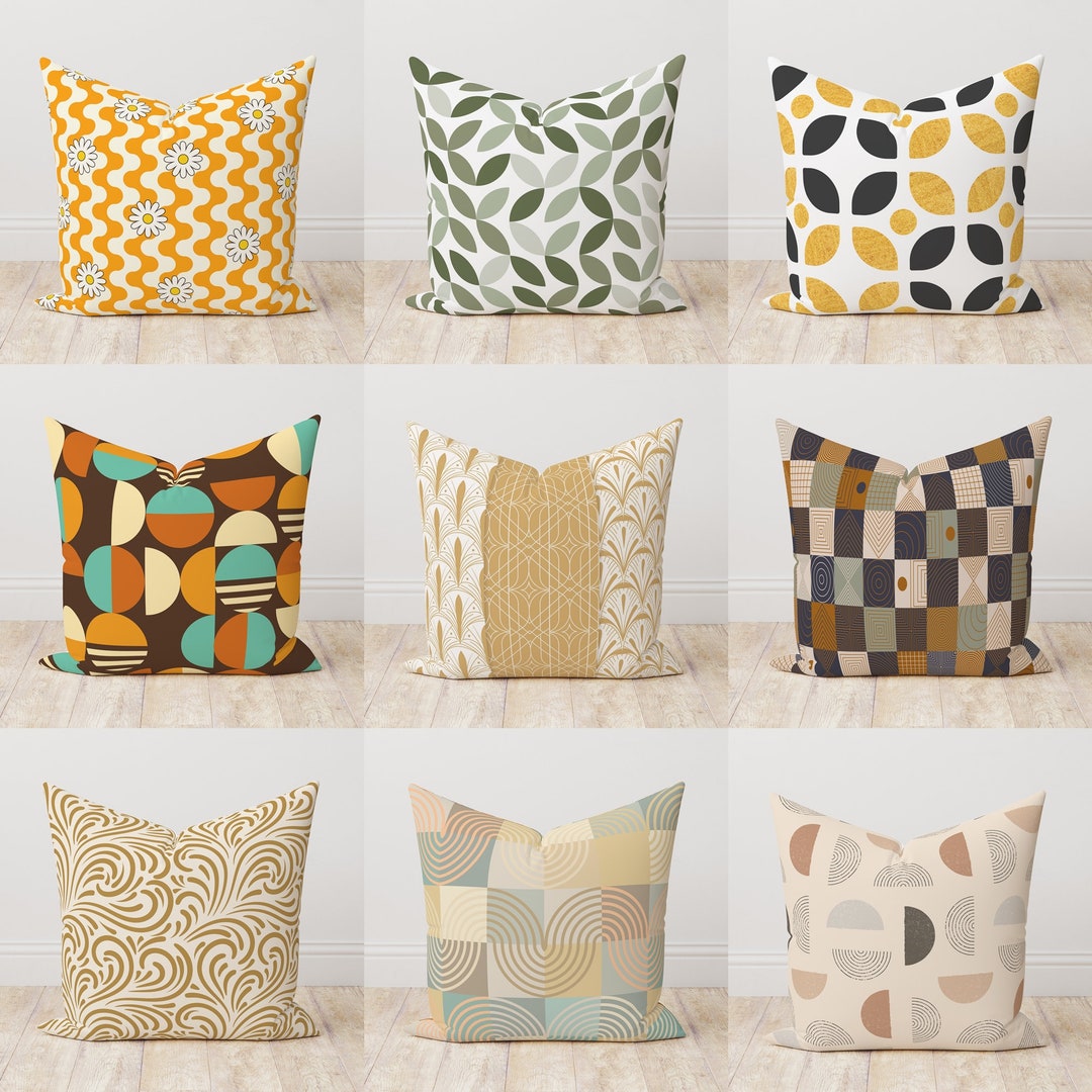 Mid Century Modern Pillow Cover, Retro Beige Abstract Cushion Cover