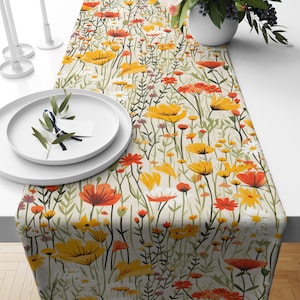 Wildflowers Table Runner, Flowers Printed Table Runner, Floral Abstract Table Runner, Wildfloral Tablecloth, Floral Table Runner