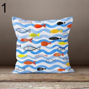Nautical Pillow Cover, Decorative Fish Pillowcase, Beach Home Decor, Sea Life Cushion Cover, Nautical Summer Pillow Cover