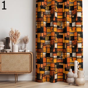 Mid Century Modern Curtain Panels, 70s Hippie Retro Boho Curtains, Orange Vintage Printed Curtains, Colorful Retro Style Living Room Drapes