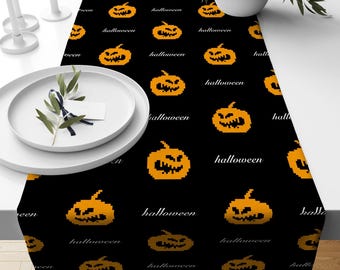 Halloween-Tischläufer, gruselige Tischdeko mit Kürbis, Fledermaus und Hexe, gotische Festtags-Tischdecke, herbstliche Tischläufer