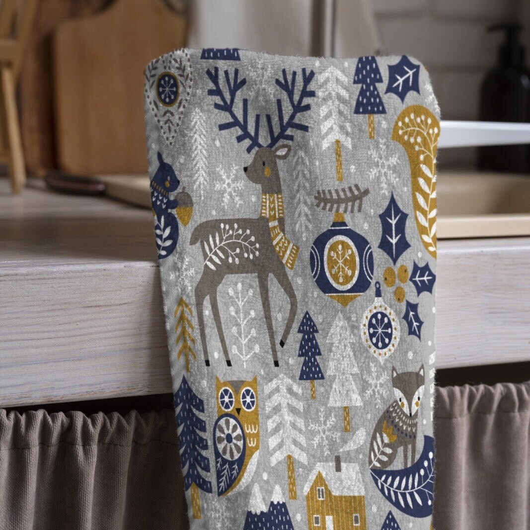 Senya Teal Wood Print Dish Cloths - 6 Pack Microfiber Kitchen Towels, 11"x11"