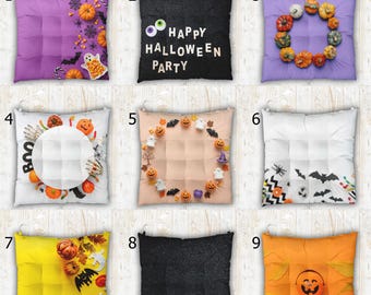 Halloween Chair Pad, Pumpkin Seat Cushion, Spooky Tie On Kitchen Chair Pads