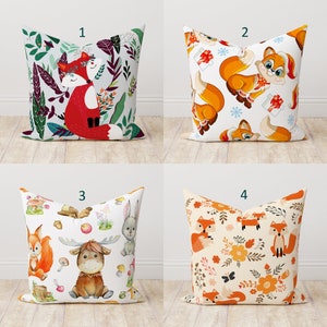 Funda de almohada con animales de otoño, funda de cojín con animales adorables de otoño, funda de almohada infantil con zorros de Acción de Gracias, decoración de habitación infantil de otoño