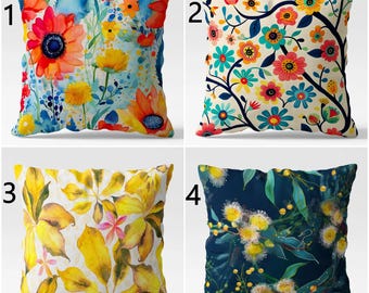 Floral Throw Pillow Covers, Spring Floral Cushion Cover, Vibrant Floral Cushion Cover 16x16, 18x18, 20x20, Colorful Floral Pillow Sham