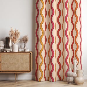 Cortinas con estampados retro, cortinas de mediados de siglo, cortinas modernas, cortinas para ventanas de los años 70, cortinas con ojales retro, cortinas opacas retro