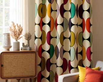 レトロ ミッドセンチュリー 昭和 モダン ドレープカーテン retro レトロカーテン、ミッドセンチュリーモダンカーテン、レトロ