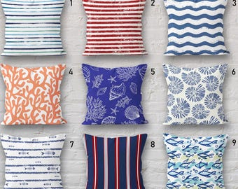 Coastal Pillow Cover, Sea Life Decorative Pillow, Nautical Pillow Cover, Blue Star Fish Pillow, Marin Pillowcase, Nautical Cushion