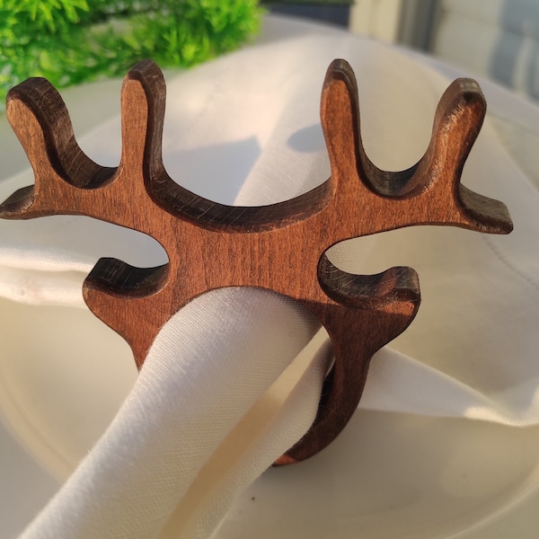 Christmas Reindeer Napkin Ring, Wooden Reindeer Napkin Rings, Christmas Wooden Deer Horns Napkin Rings, Holly Reindeer Wooden Napkin Ring