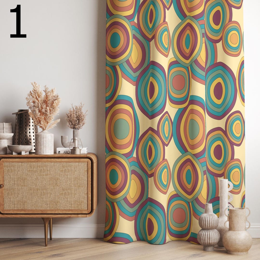 Retro Curtains, Mcm Curtain, Abstract Retro Style Living Room Curtain ...