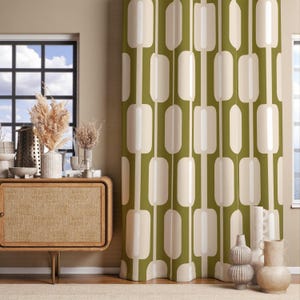 Cortinas retrô dos anos 70, painéis de cortina McM, cortina estilo Art Déco moderno, cortinas retrô McM, painéis de cortina modernos de meados do século