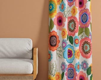 レトロな花柄カーテン、ミッドセンチュリーモダンフローラルカーテン