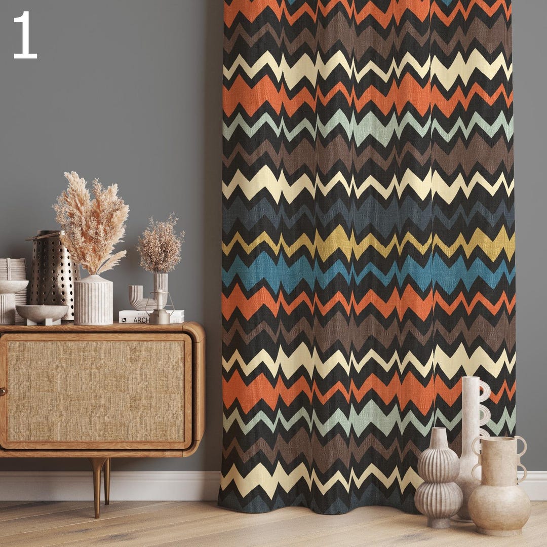 Retro Curtain, Mid Century Printed Curtains, Retro 70s Drapes, Mcm ...