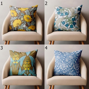 William Morris Floral Pillow Covers, William Morris-Inspired Cushion Covers, Botanical Art Nouveau Throw Pillows, Vintage Floral Pillowcases