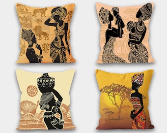 Funda de almohada para mujeres africanas, decoración étnica del hogar, cojines étnicos africanos, cojines de estilo de vida africano, decoración del hogar, almohada africana, cojín