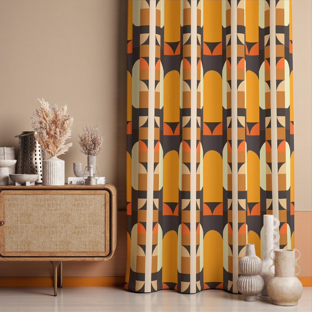 ミッドセンチュリーモダンカーテンパネル、70年代ヒッピーレトロ