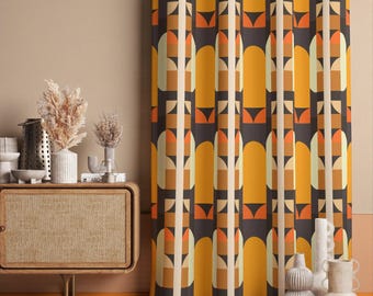 ミッドセンチュリーモダンカーテンパネル、70年代ヒッピーレトロ