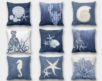 Coastal Pillow Covers, Sea Life Pillow Decoration, Marin Cushion Cover, Nautical Pillow Cover, Seahorse Cushion Cover, Beach Pillow Cover