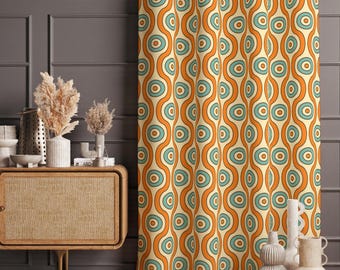 Retro Boho Curtains, Mid Century Style Curtain, 70s Retro Window Curtains, Geometric Abstract Curtains, Mid Century Abstract Printed Curtain