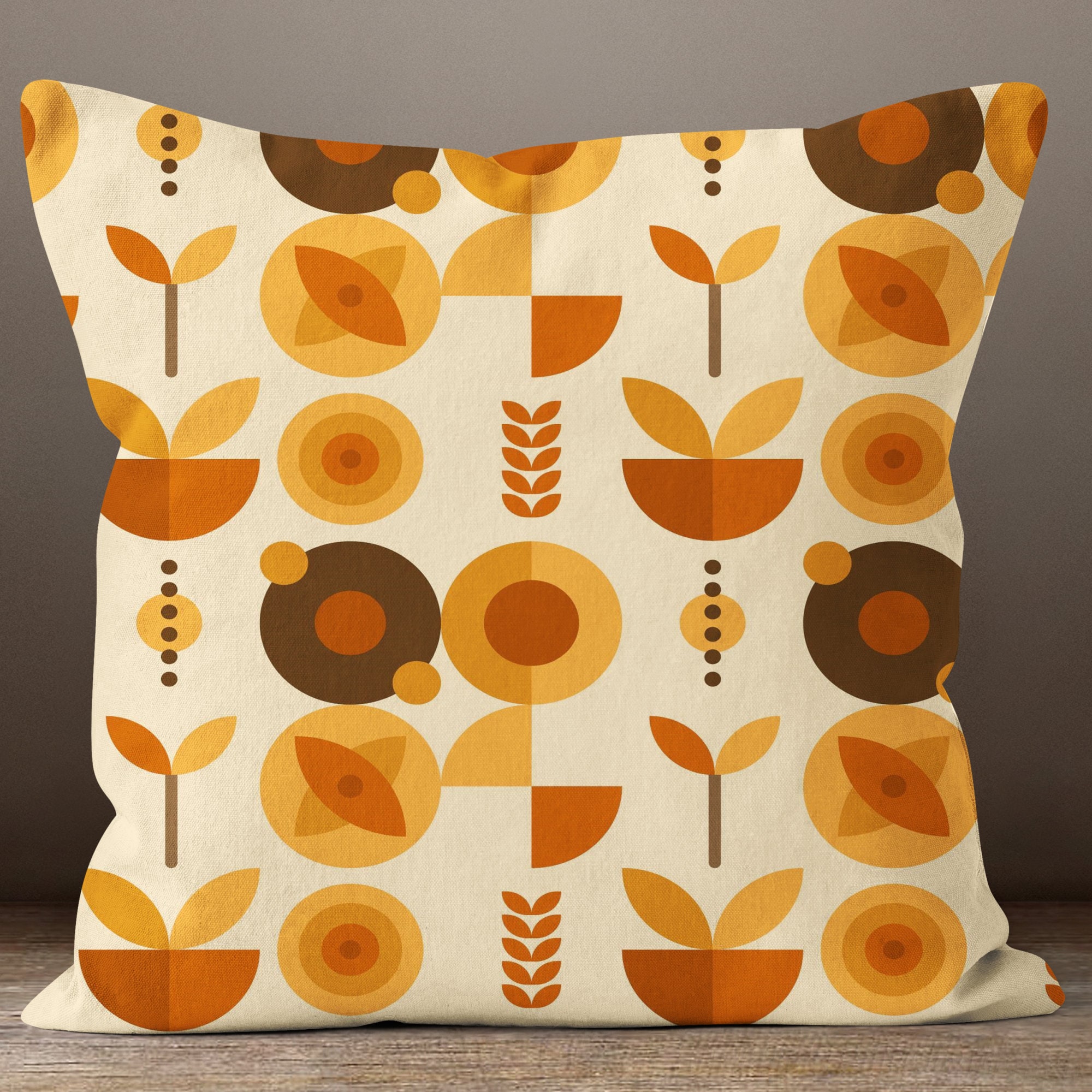 Retro Geometric Cushion Cover, Mid Century Modern Orange