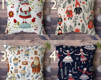 Christmas Scandinavian Folk Art Pillow Cover, Xmas Home Decor