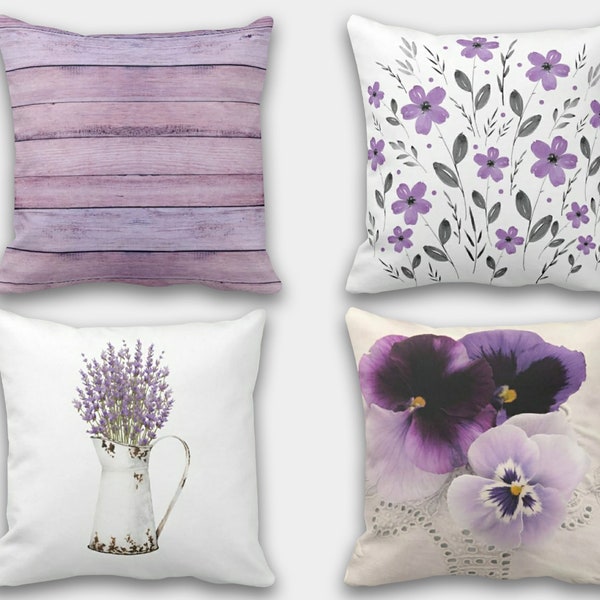 Floral Pillow Cover, Lavander Pillow Covers, Lilac Floral Pillow Case, Lilac Couch Pillow, Purple Throw Pillow, Flower Outdoor Pillow