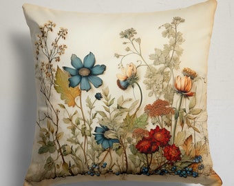 Vivid Floral Pillow Case, Wildflowers Pillow Covers, Flowers Throw Pillow Covers, Floral Cushion Cover