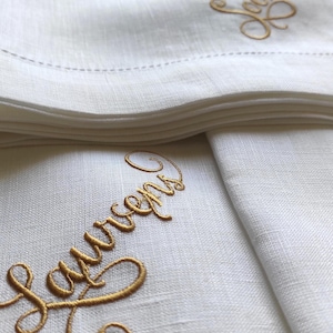 Embroidered Name Linen Dinner Napkins, Embroidered Napkin With Name, Wedding Monogrammed Napkins, Wedding Napkins, Personalized Napkins image 3