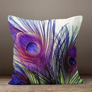 Peacock Pillow Cover, Peacock Cushion Cover, Purple Peacock Feather Pillowcase, Peacock Tail Throw Pillow, Peacock Feather Pillowcase