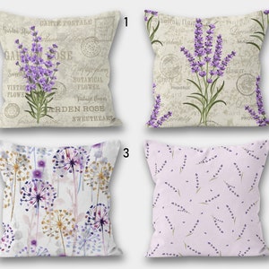 Lavender Floral Throw Pillow Cover, Purple Flowers Cushion Cover, Floral Throw Pillow Cover, Spring Floral Pillow, Lilac Floral Home Decor imagem 1