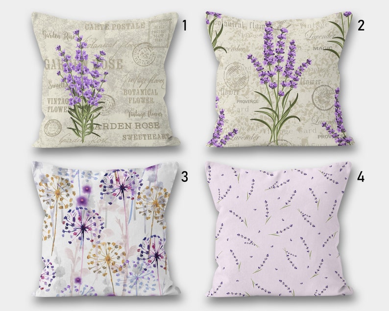 Lavender Floral Throw Pillow Cover, Purple Flowers Cushion Cover, Floral Throw Pillow Cover, Spring Floral Pillow, Lilac Floral Home Decor imagem 1