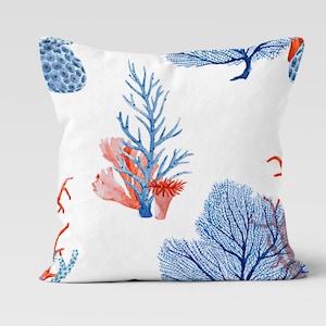 Funda de almohada de coral náutico, funda de almohada náutica azul, fundas de almohada con animales marinos bonitos, funda de cojín marino, funda de almohada costera