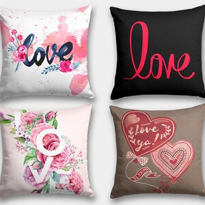 Valentine&#39;s Day Pillowcase, Pink Rose Pillow Case, Valentine&#39;s Day Throw Pillow, Red Heart Pillow, Love Home Decor, Valentine&#39;s Pillow Cover