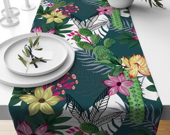 Floral Table Runner, Flowers Printed Table Runner, Colorful Floral Table Decor