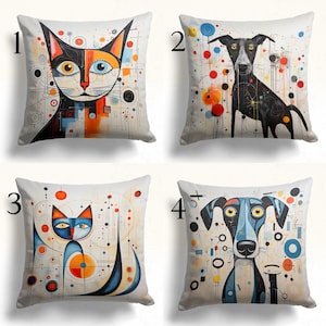 Funda de almohada de gato artístico de color vivo, fundas de almohada retro lindo animal animal, fundas de cojín de gato moderno de mediados de siglo, funda de almohada de gatos abstractos