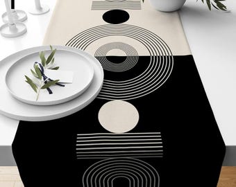 Retro Table Runner, Mid Century Black and White Table Runners