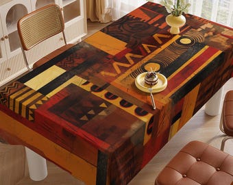 African Tribal Tablecloth, Boho Ethnic Printed Table Cloth