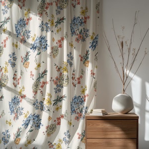 Farmhouse Wildflowers Curtain, Modern Vintage Floral Print Curtains, Botanical Flowers Curtains, Colorful Floral Window Grommet Drapes